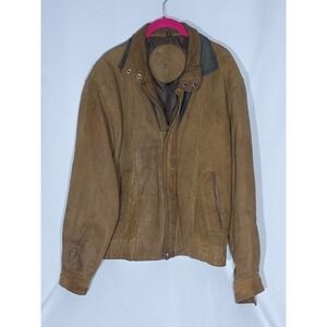 Vintage 80-90s Medium Brown Suede Leather Indiana Jones Bomber Jacket Size Large